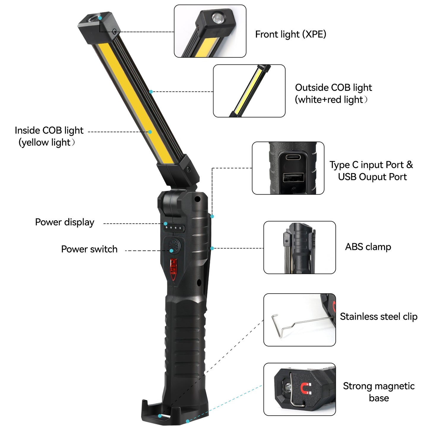 Kepeak Rechargeable Flashlights, 2 Pack LED Work Lights with Magnetic Base, 7 Modes, for Car Repair