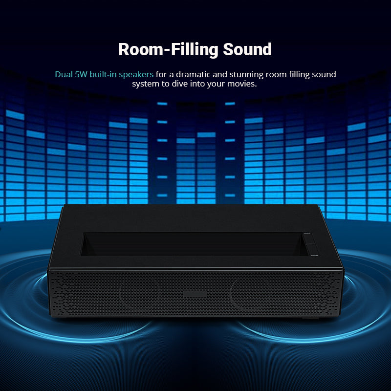 Laser Projector, Ultra Short Throw Laser Projector with WiFi and Bluetooth 1080P Full HD Support 4k, Mini Laser Projector Keystone Correction Wall Movie Portable Projector for Bedroom Outdoor