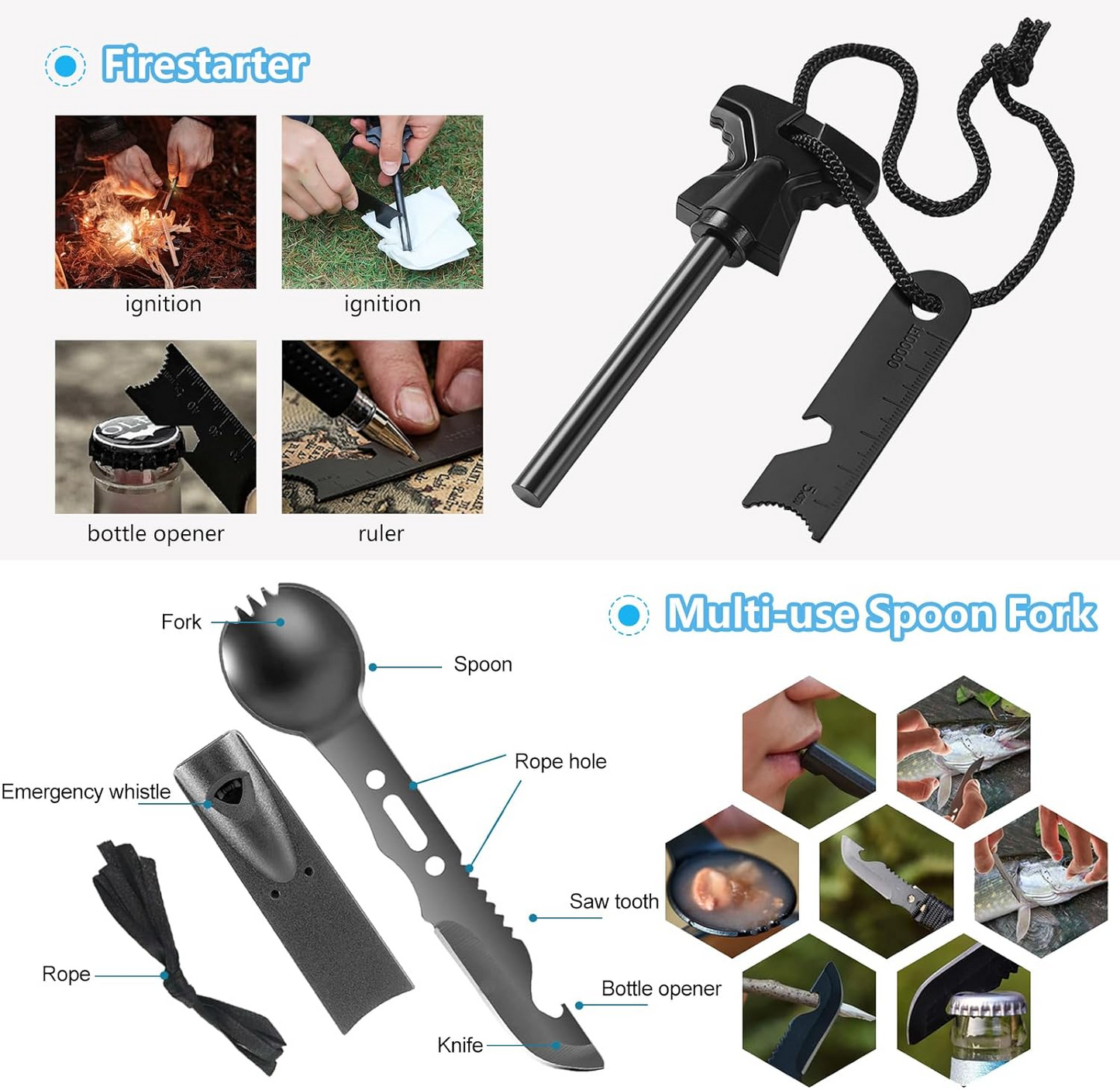 KEPEAK Gifts for Men Dad Husband Him, Survival Kits, Survival Gear and Equipment for Camping, Emergency, Hiking, Outdoor, Wilderness and Disaster Preparedness