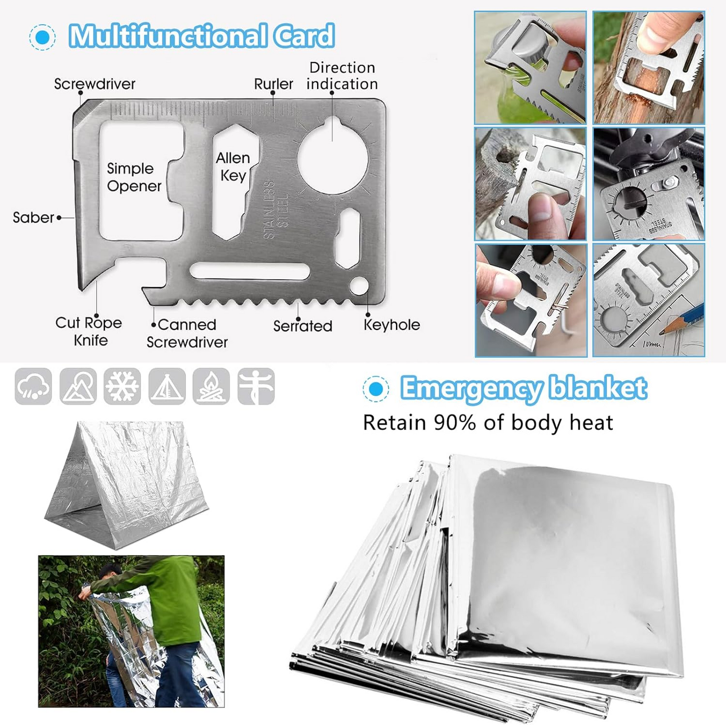 KEPEAK Gifts for Men Dad Husband Him, Survival Kits, Survival Gear and Equipment for Camping, Emergency, Hiking, Outdoor, Wilderness and Disaster Preparedness