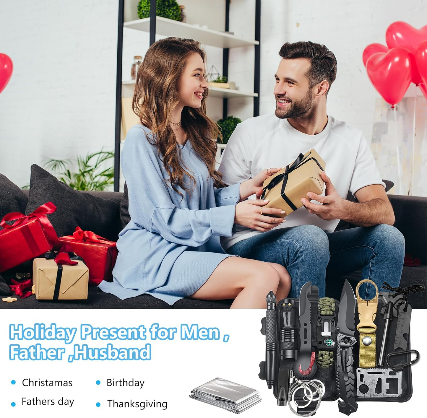 KEPEAK Gifts for Men Dad Husband Him, Survival Kits, Survival Gear and Equipment for Camping, Emergency, Hiking, Outdoor, Wilderness and Disaster Preparedness