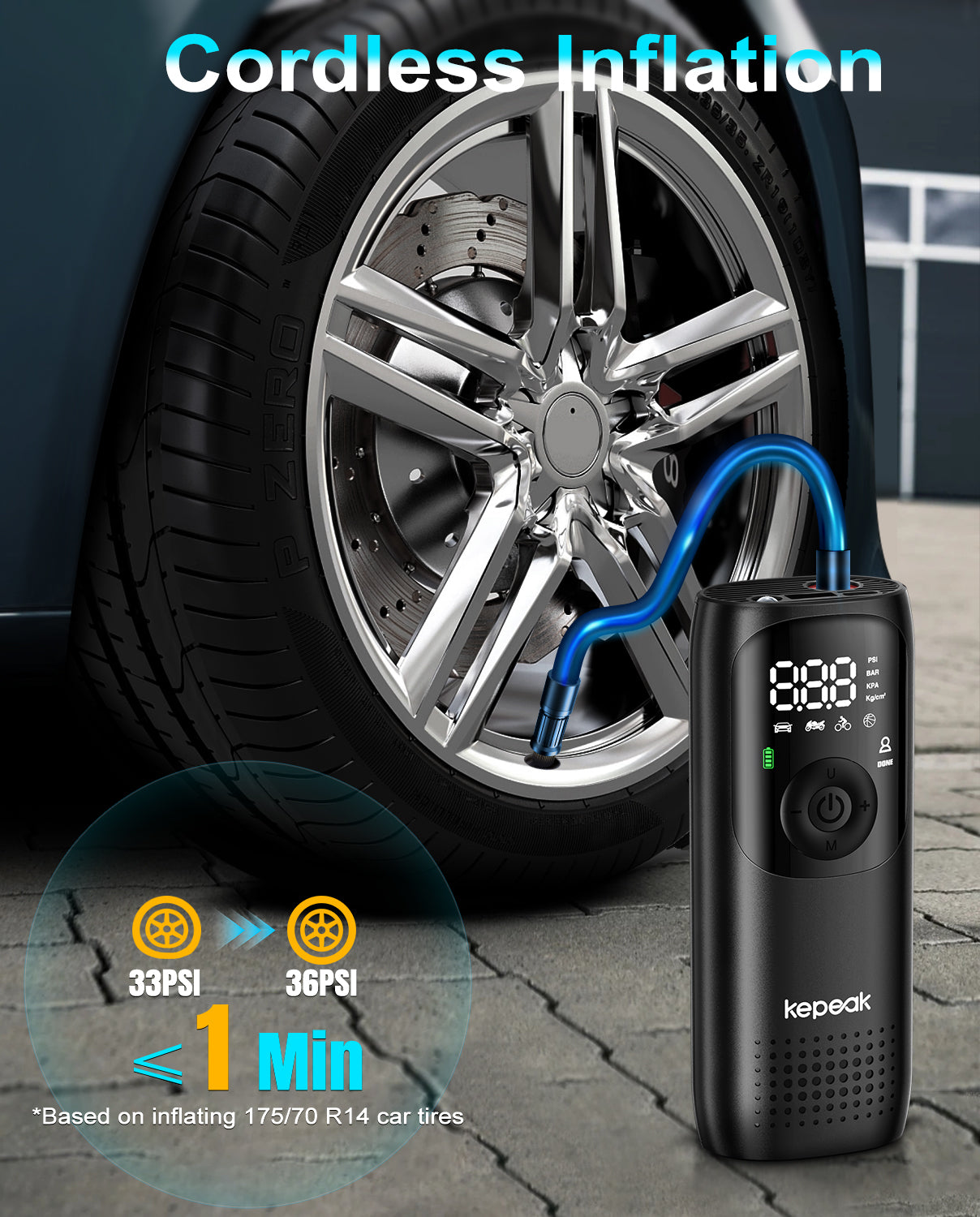 Tire Pump,Tire Inflator Car Tire Inflator with Digital Pressure Gauge, Fast Inflation, Auto Tire Pump for Car Tires, Motorcycles, Bikes or Balls