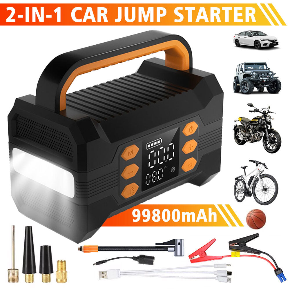 Portable Car Jump Starter with Air Compressor,KEPEAK 2000A Car Battery Charger Power Jumper Starter Pack(8.0L Gas/7.0L Diesel),150PSI Tire Inflator,Air Pump for Inflation/Deflation,LED Emergency Light