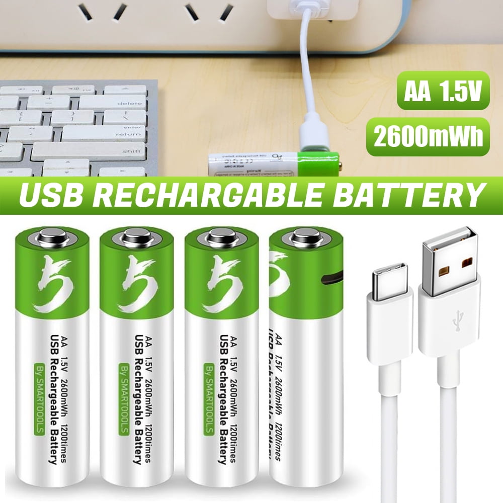 KEPEAK 1.5V A?A Lithi?um Rechargeable Batt?eries, High Capacity 2600mWh Double A Lithi?um io?n Rechargeable Batt?ery, 1200 Cycles with USB Cha?rging Cable (4 Pack)