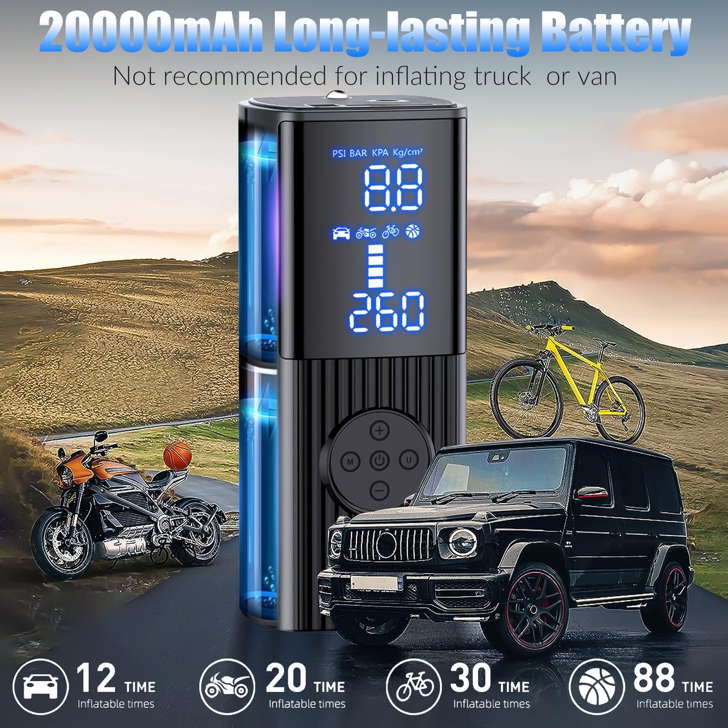 20000mAh Tire Inflator Car Air Pump Compressor Electric Portable Auto 12V 150PSI