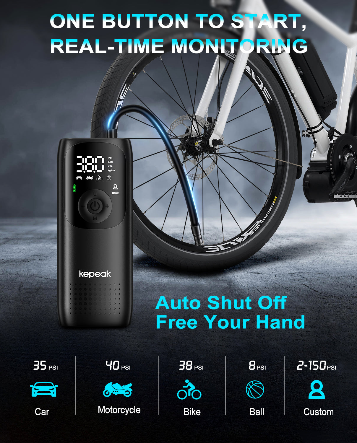 Tire Pump,Tire Inflator Car Tire Inflator with Digital Pressure Gauge, Fast Inflation, Auto Tire Pump for Car Tires, Motorcycles, Bikes or Balls