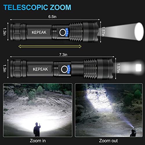 Rechargeable High Lumens LED Flashlights, Zoomable & 5 Modes & Waterproof Super Bright Flashlights for Emergencies, Camping