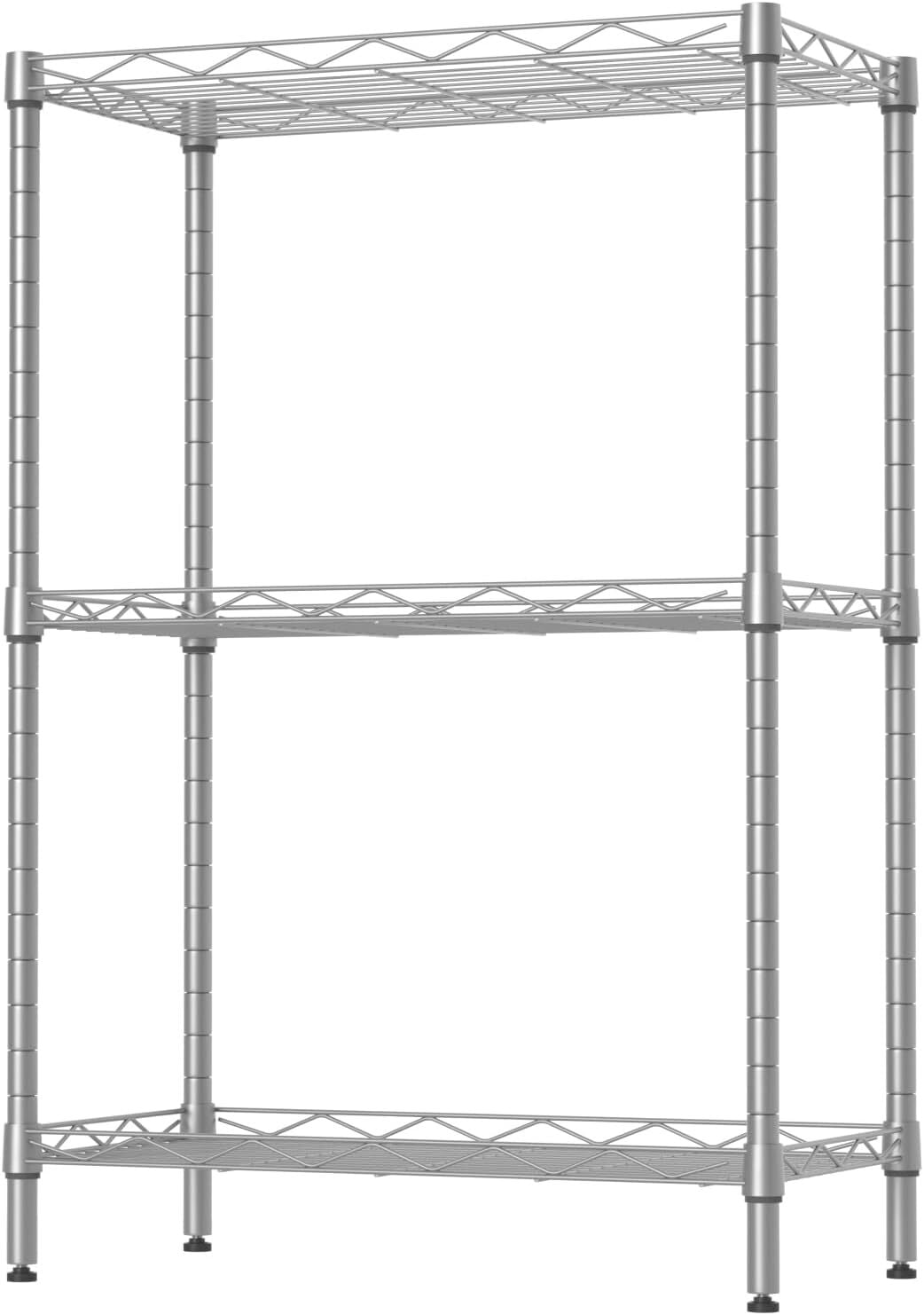 3 Tier Storage Shelf Wire Shelving Unit, Adjustable Metal Storage Rack for Kitchen Bathroom with Leveling Feet,Sliver