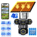4G Solar 4 Lens Security Camera 16000mAh 40M PIR Human Detect PTZ Cam