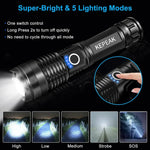 KEPEAK Rechargeable Flashlights High lumens, Super Bright LED Flashlight, Tactical Flashlights 2000 Lumens, Zoomable, 5 Modes, Waterproof, Handheld Flash Light for Camping, Hiking, Emergency