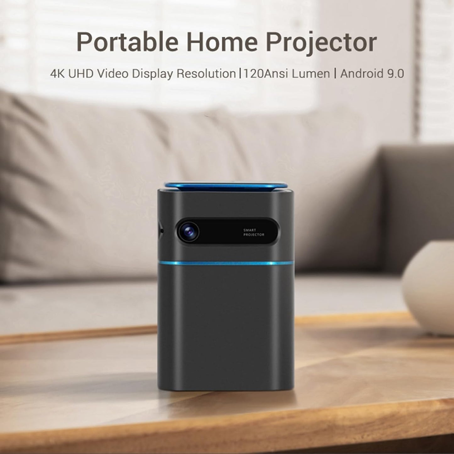 Mini Projector, Portable Projector with WiFi and Bluetooth Supported 4K Resolution with Battery, Auto Keystone Correction Rotatable Wall Movie Projector for Bedroom Outdoor Phone HDMI USB Laptop