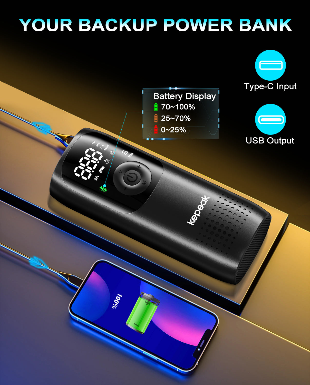 Tire Pump,Tire Inflator Car Tire Inflator with Digital Pressure Gauge, Fast Inflation, Auto Tire Pump for Car Tires, Motorcycles, Bikes or Balls