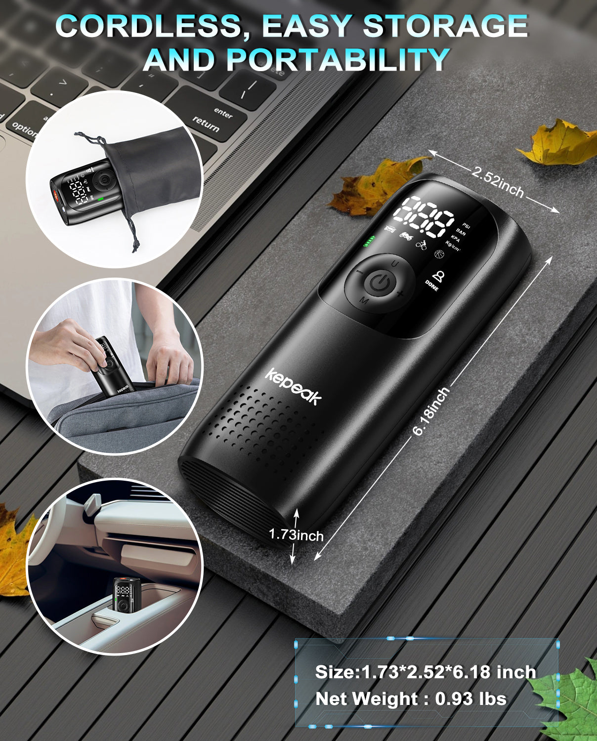 Tire Pump,Tire Inflator Car Tire Inflator with Digital Pressure Gauge, Fast Inflation, Auto Tire Pump for Car Tires, Motorcycles, Bikes or Balls