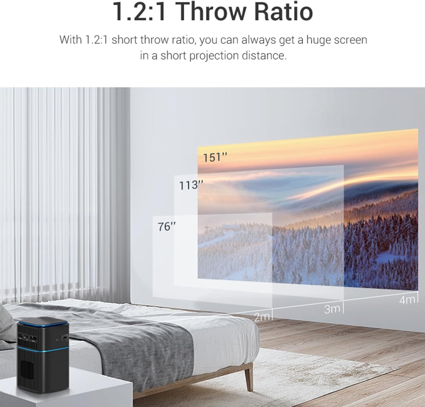 Mini Projector, Portable Projector with WiFi and Bluetooth Supported 4K Resolution with Battery, Auto Keystone Correction Rotatable Wall Movie Projector for Bedroom Outdoor Phone HDMI USB Laptop