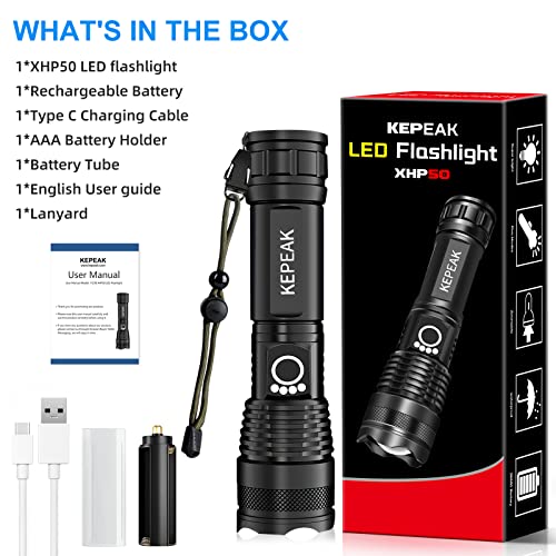 Rechargeable High Lumens LED Flashlights, Zoomable & 5 Modes & Waterproof Super Bright Flashlights for Emergencies, Camping