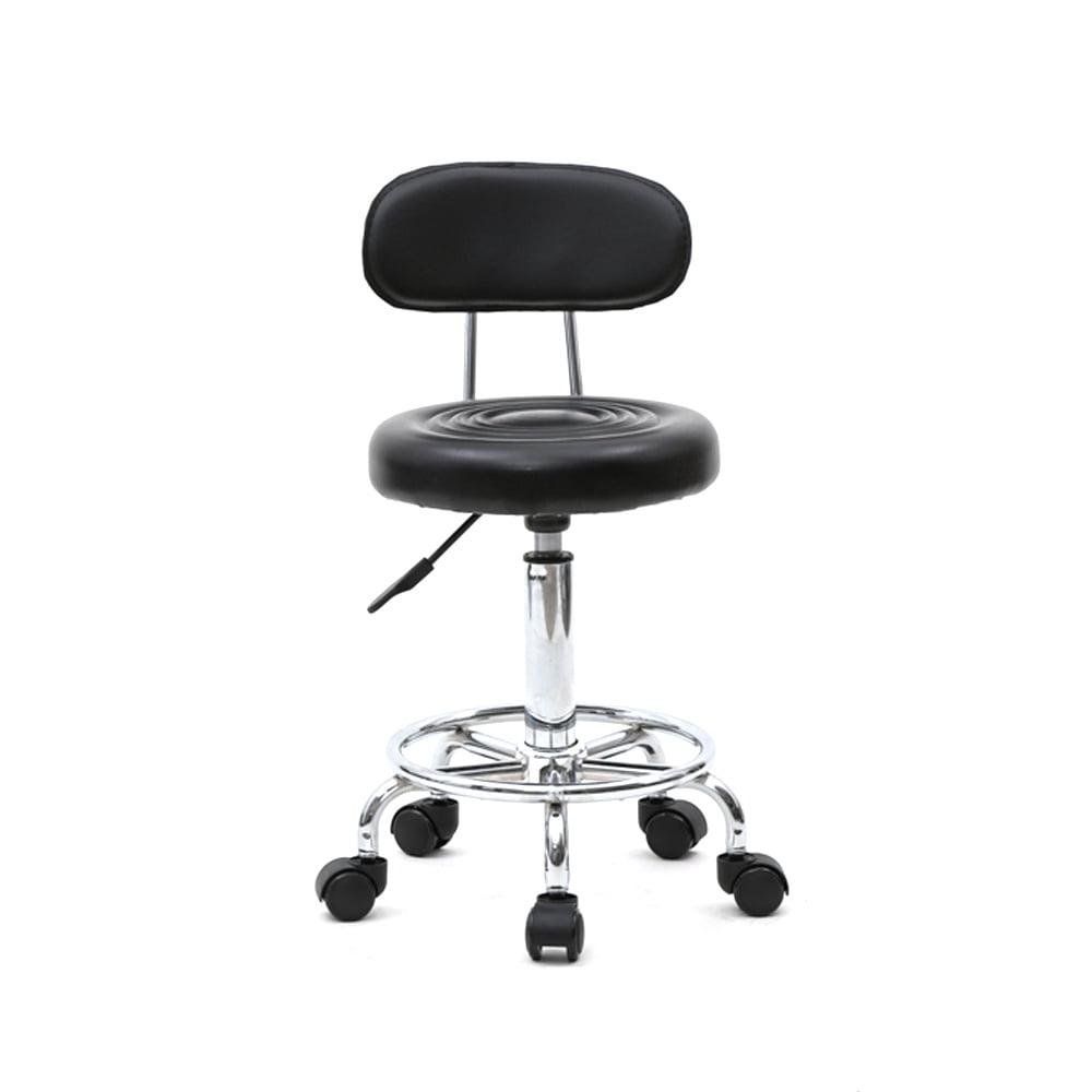 Kepeak PU Leather Rolling Stool with Backrest, Adjustable Swivel Salon Stool for Indoor,Black