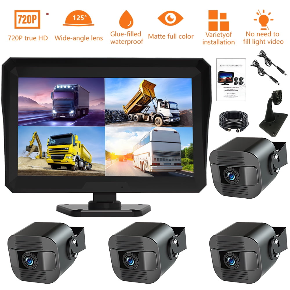 KEPEAK Backup Camera 10 inch,Night Vision Waterproof Rear 4 View Camera + Monitor for RV Truck Trailer Bus
