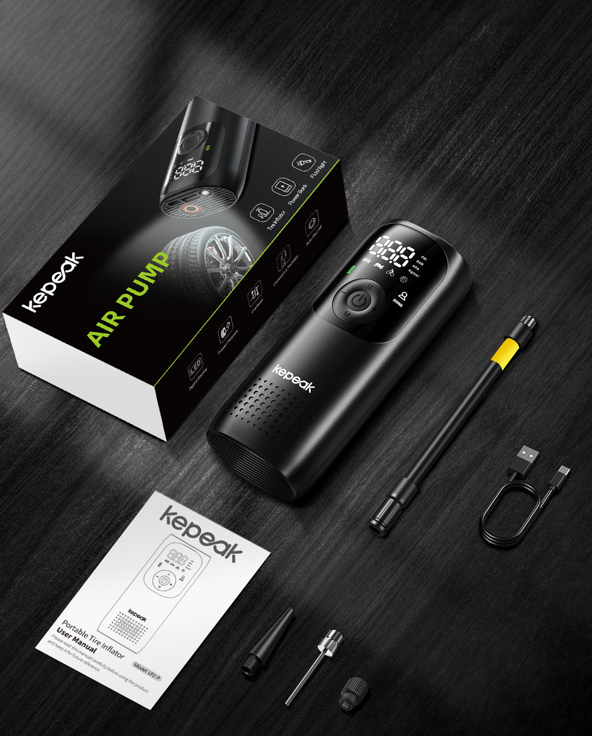 Tire Pump,Tire Inflator Car Tire Inflator with Digital Pressure Gauge, Fast Inflation, Auto Tire Pump for Car Tires, Motorcycles, Bikes or Balls