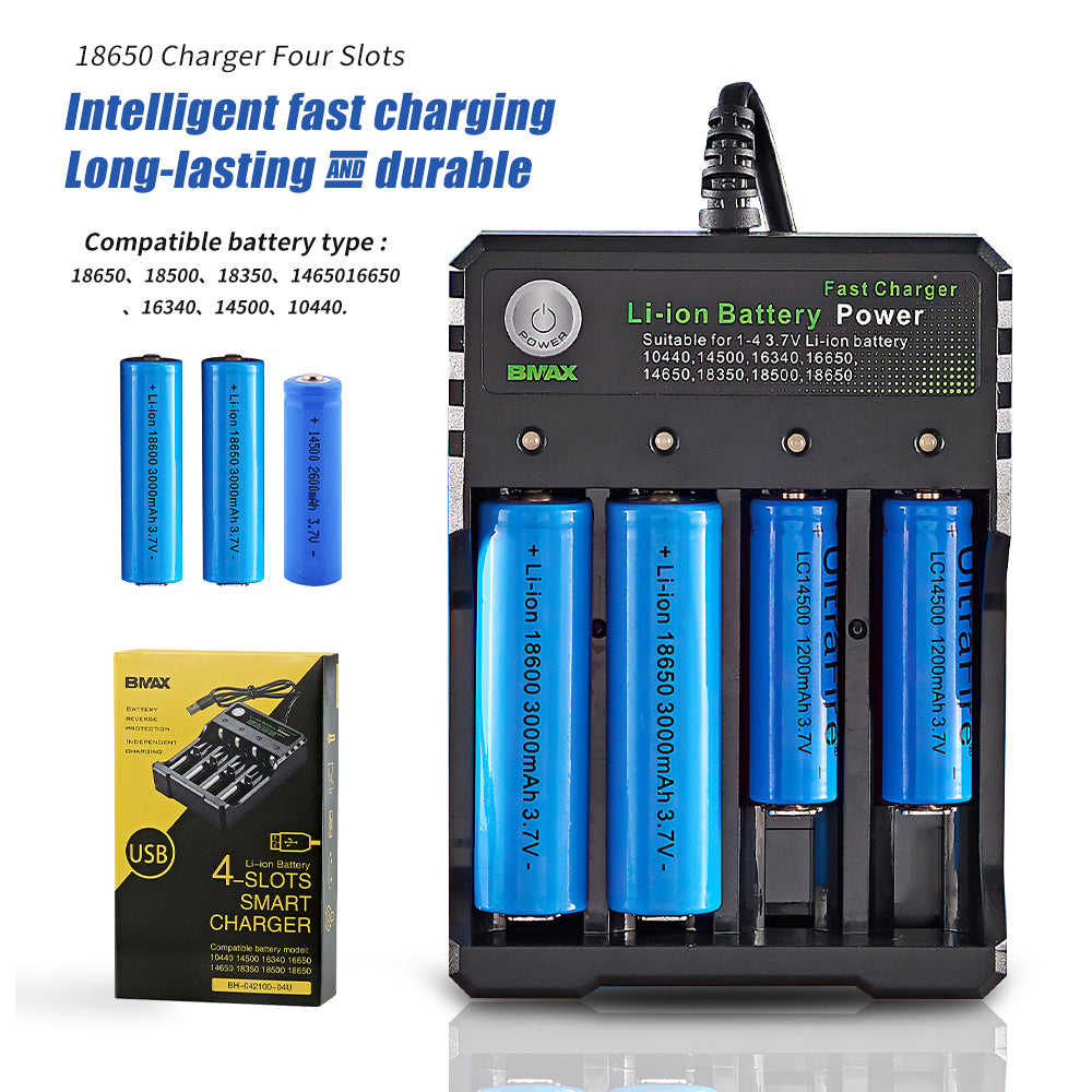 Universal 18650 Battery Charger, 4 Slots Battery Charger for 18650 Rechargeable Li-ion Batteries