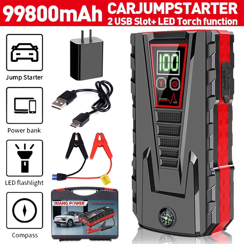 Car Jump Starter, Portable Battery Pack Booster Jumper Box Emergency Start Power Bank Supply Charger