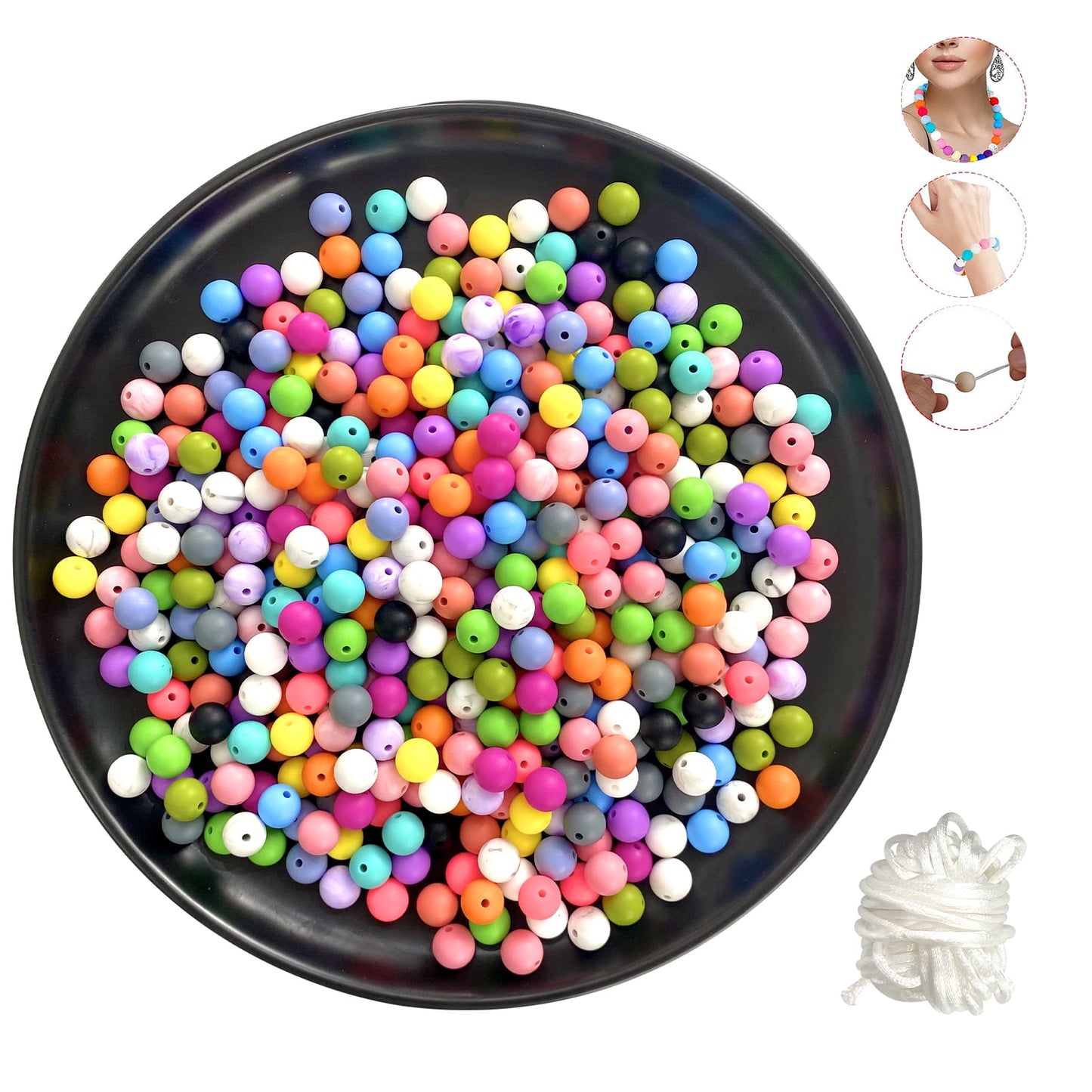 Kepeak 500Pcs Silicone Beads, Colorful Beads for Kaychain,Round Beads for Bracelet Necklace DIY