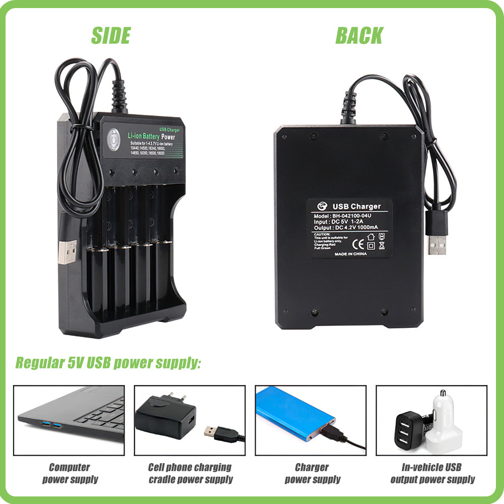 Universal 18650 Battery Charger, 4 Slots Battery Charger for 18650 Rechargeable Li-ion Batteries