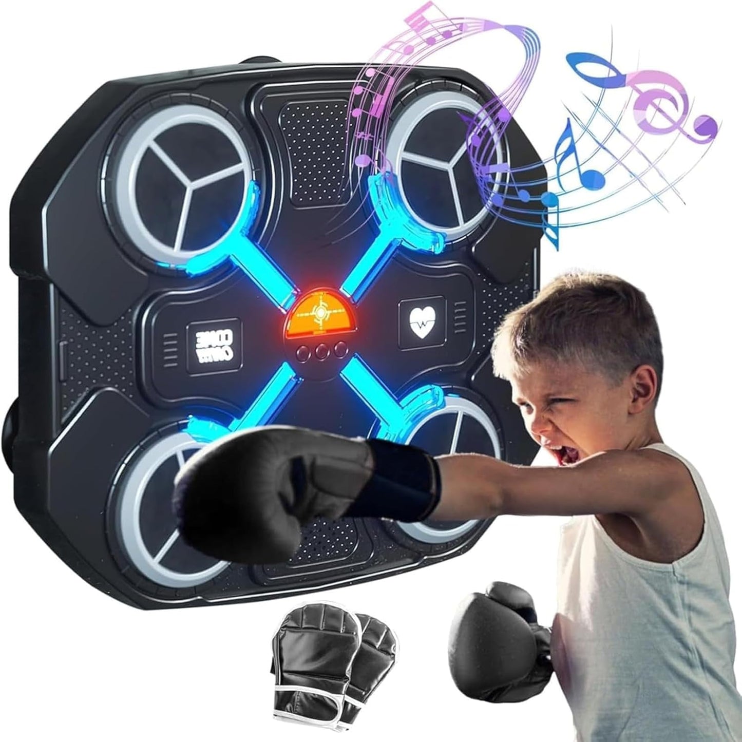 Children's music boxing machine wall-mounted with Bluetooth, cool lights, 3-speed adjustment, with gloves