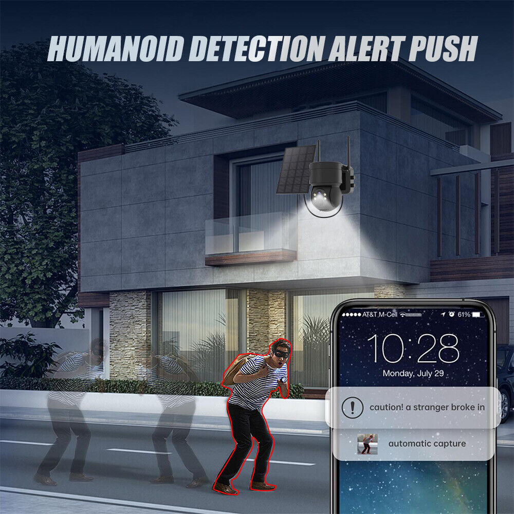 Powerful 1080P HD Wifi Solar Security Camera Full Color Night Vision IP66, ICSee