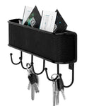 Mail Organizer Wall Mount Storage Sorter with 5 Hooks, Modern Metal Woven Rack for Home Entryway, Kitchen - Hanging Letter, Bill, Mail, and Key Holder