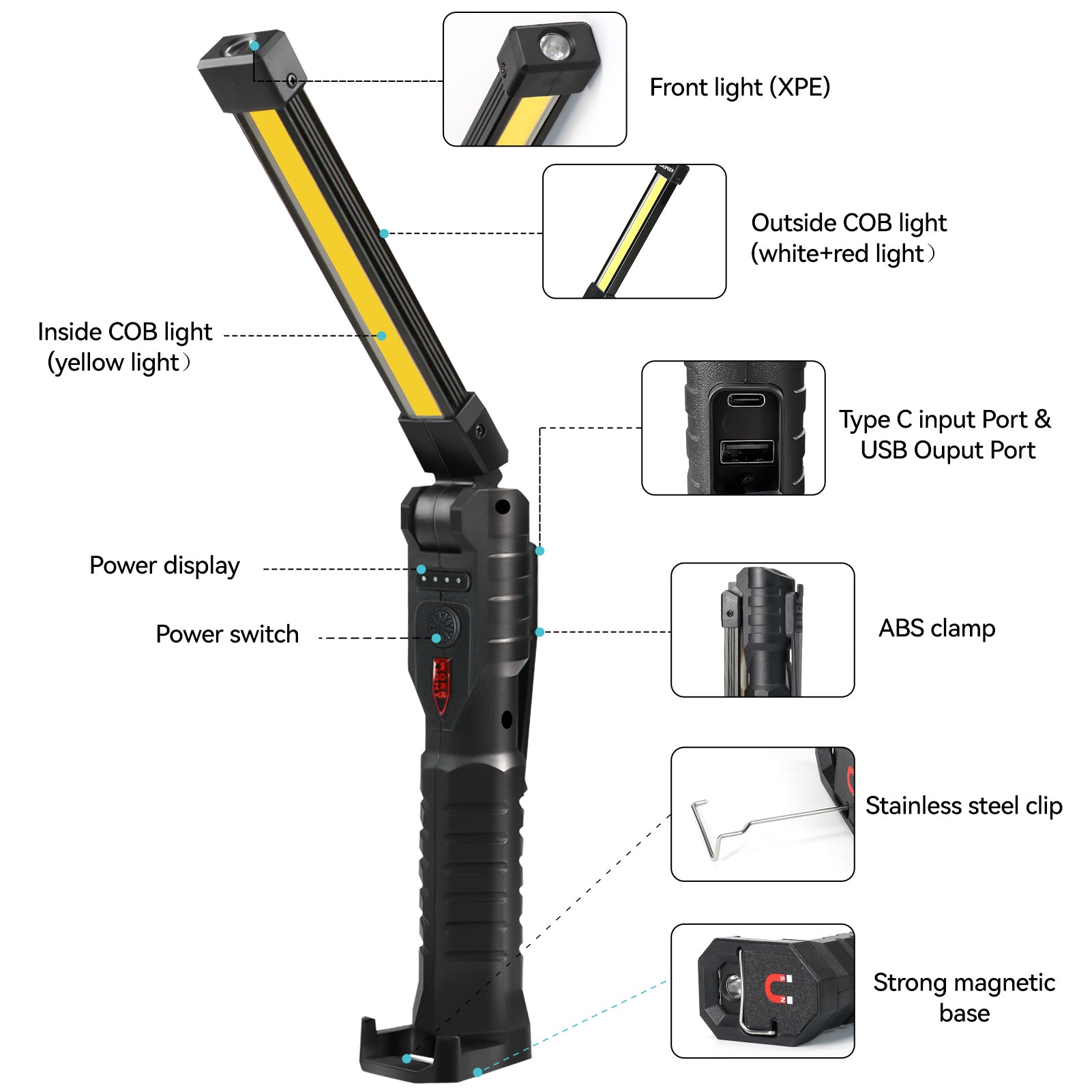 Kepeak Rechargeable Flashlights, 2 Pack LED Work Lights with Magnetic Base, 7 Modes, for Car Repair