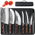 7PCS Butcher Knife Set,Kepeak Hand Forged Meat Cleaver Knife,Meat Cutting Kitchen Knife Set for Home, Outdoor Cooking, Camping BBQ