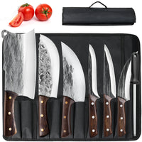 7PCS Butcher Knife Set,Kepeak Hand Forged Meat Cleaver Knife,Meat Cutting Kitchen Knife Set for Home, Outdoor Cooking, Camping BBQ