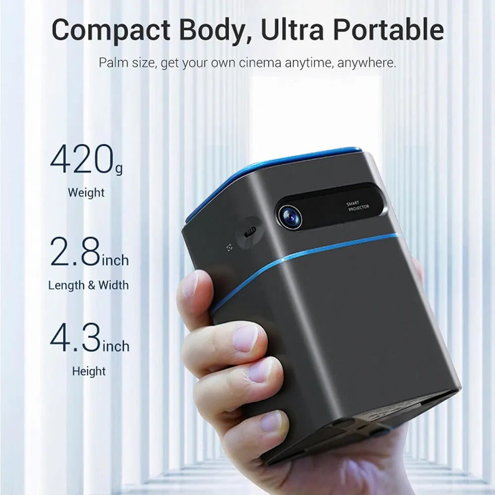 Mini Projector, Portable Projector with WiFi and Bluetooth Supported 4K Resolution with Battery, Auto Keystone Correction Rotatable Wall Movie Projector for Bedroom Outdoor Phone HDMI USB Laptop