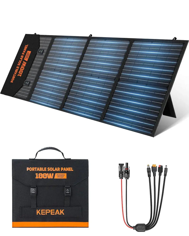KEPEAK 100W Portable Solar Panel, Foldable Solar Panel with QC3.0 & PD, Waterproof High-Efficiency Solar Charger for RVs, Camping, Emergency Backup