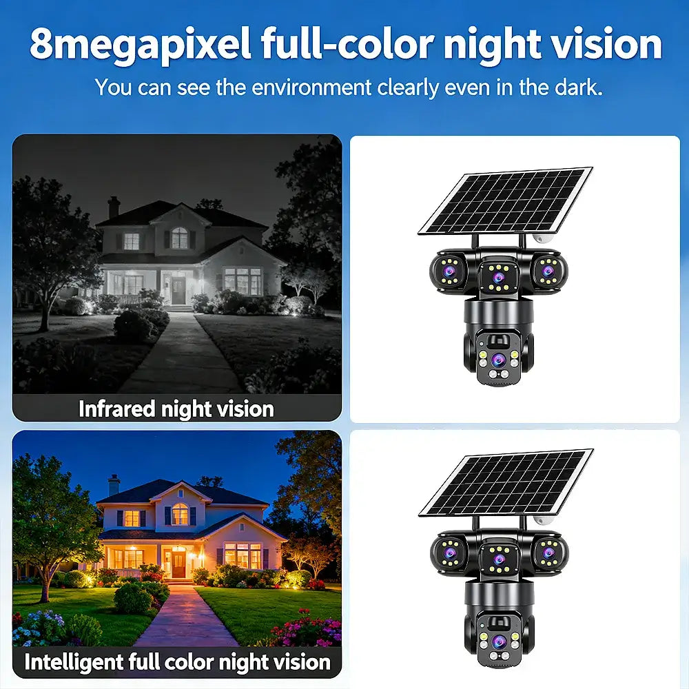 KEPEAK Solar Camera Security Outdoor, 4K Three Cameras for Home Security, black