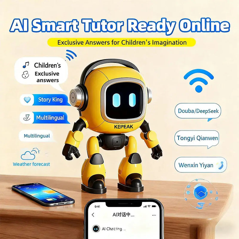 AI Smart Robot with 37 Language Support, Bluetooth Speaker, Voice Control, LED Light Show, Rechargeable Interactive Educational Companion for Kids & Home