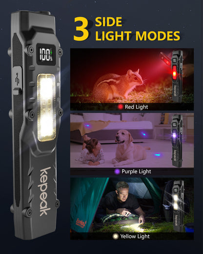 KEPEAK EDC Flashlight, Small Pocket Flat Flashlight, LED Flashlight Rechargeable USB C, Bright Flash Lights with Clip for Camping, Emergency, Night Working