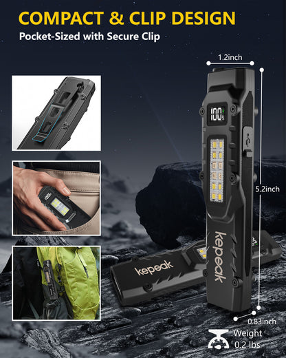 KEPEAK EDC Flashlight, Small Pocket Flat Flashlight, LED Flashlight Rechargeable USB C, Bright Flash Lights with Clip for Camping, Emergency, Night Working