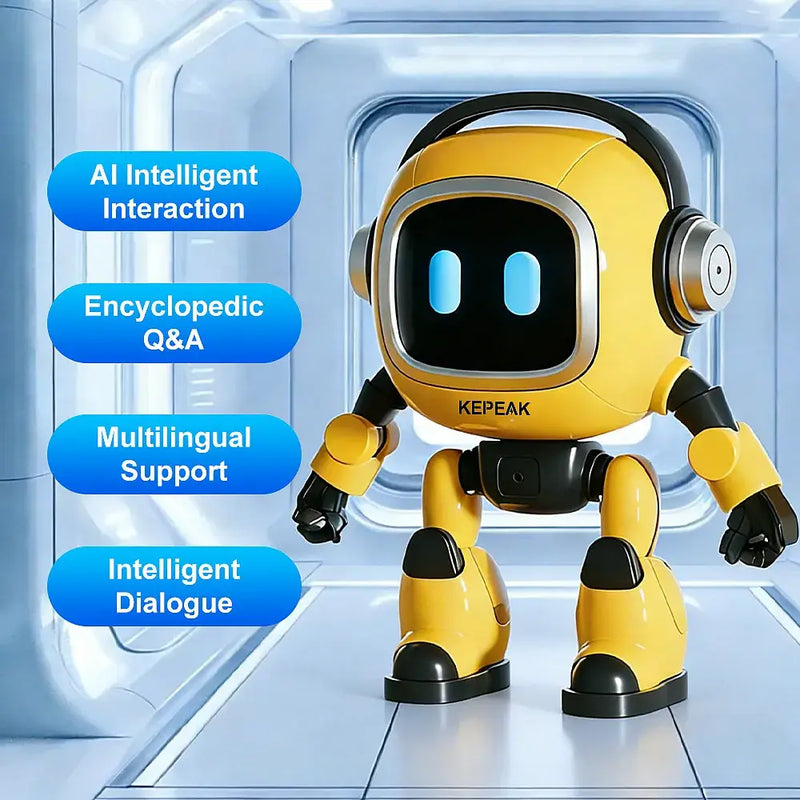 AI Smart Robot with 37 Language Support, Bluetooth Speaker, Voice Control, LED Light Show, Rechargeable Interactive Educational Companion for Kids & Home