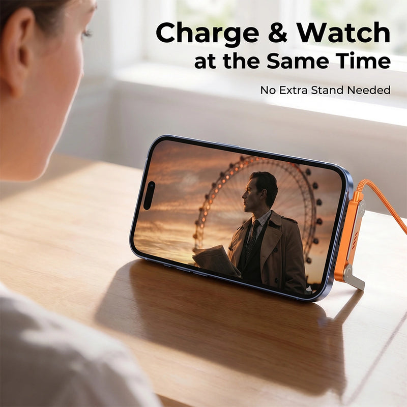 Kepeak 240W USB-C to USB-C Cable, 4.9 ft Cloth Braided Fast Charging and Data Transfer Cable with Foldable Stand, Orange
