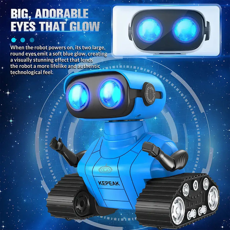 Kids Remote Control Robot Toy with LED eyes, Moves & Music Flexible Head & Arms