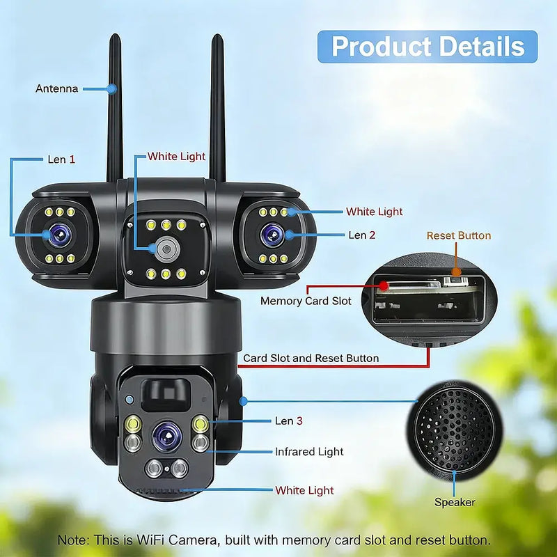 KEPEAK Solar Camera Security Outdoor, 4K Three Cameras for Home Security, black