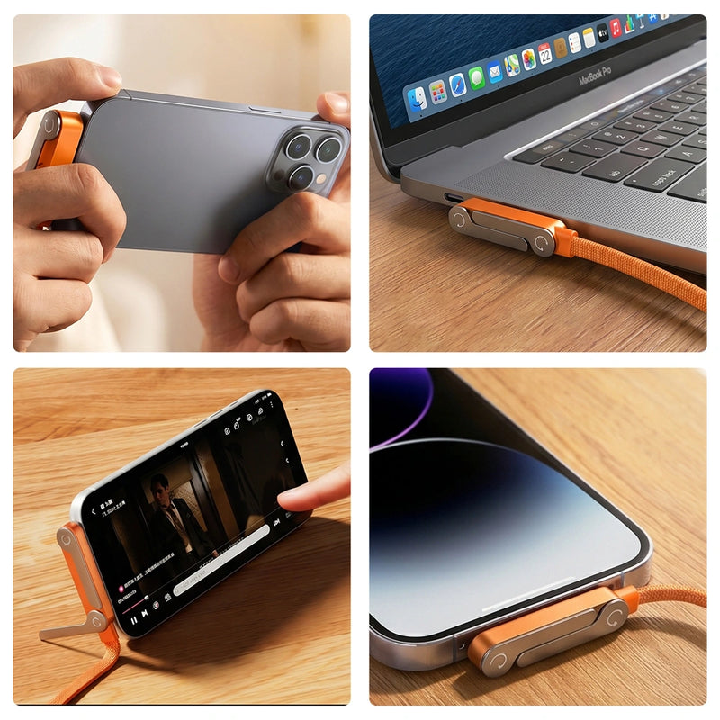 Kepeak 240W USB-C to USB-C Cable, 4.9 ft Cloth Braided Fast Charging and Data Transfer Cable with Foldable Stand, Orange