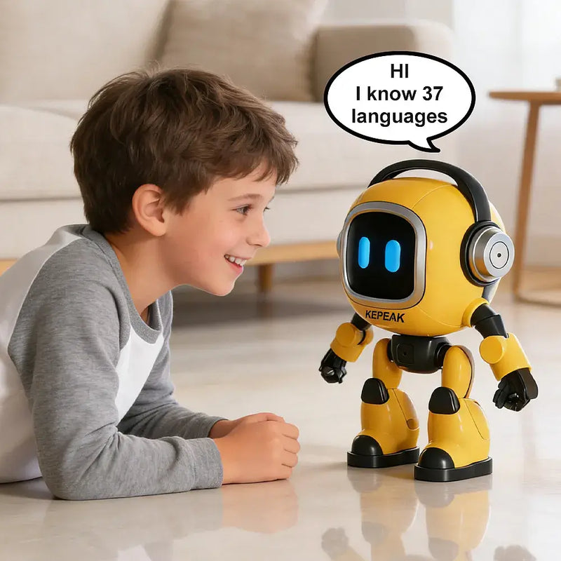 AI Smart Robot with 37 Language Support, Bluetooth Speaker, Voice Control, LED Light Show, Rechargeable Interactive Educational Companion for Kids & Home
