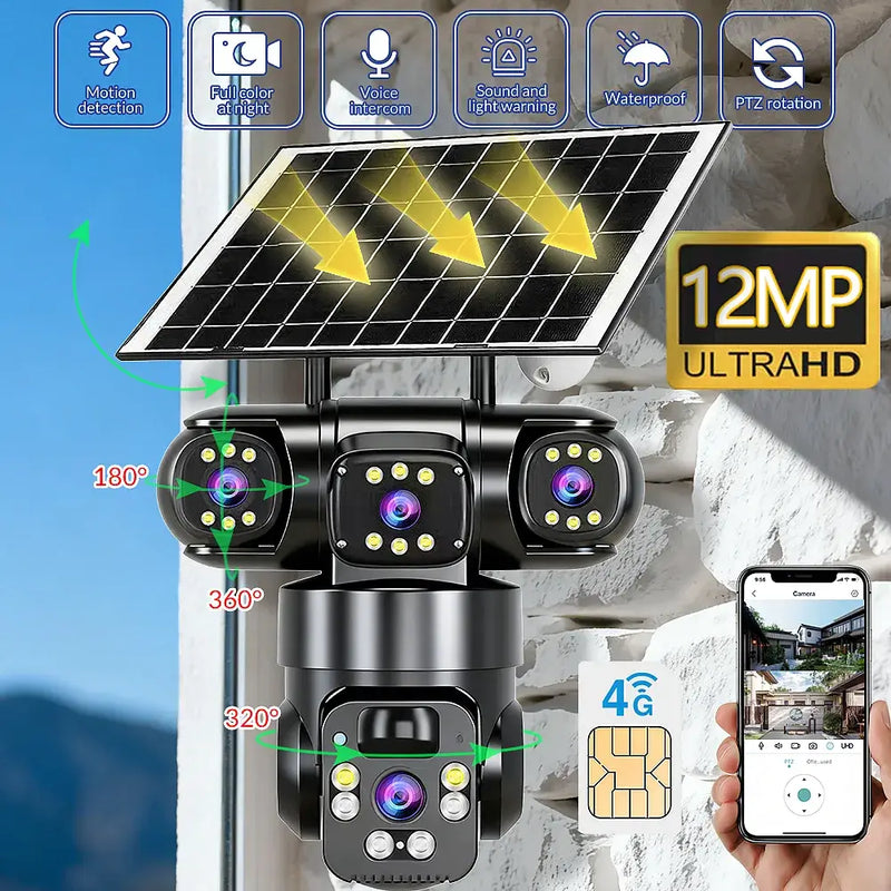 KEPEAK Solar Camera Security Outdoor, 4K Three Cameras for Home Security, black