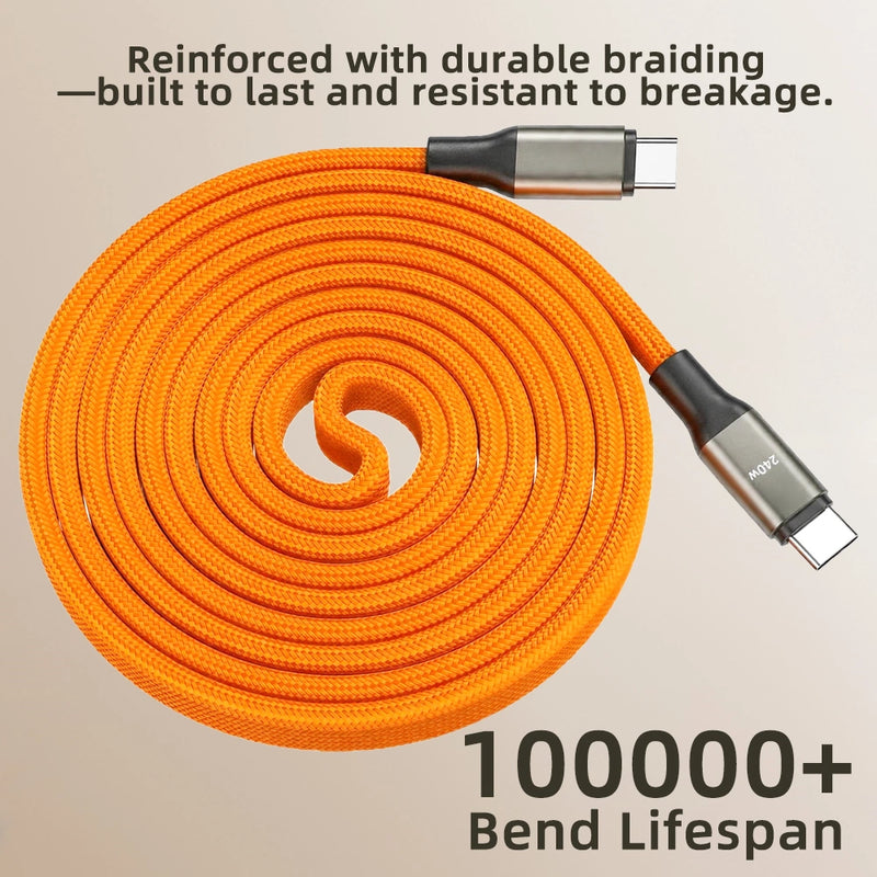 Kepeak 240W USB-C to USB-C Cable, 4.9 ft Cloth Braided Fast Charging and Data Transfer Cable with Foldable Stand, Orange