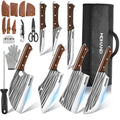 14pcs Kitchen Knives Set -Kepeak Butcher Knife,Chef Knife, Boning Knife, Meat Cleaver - BBQ, Outdoor, Camping(Stripe)