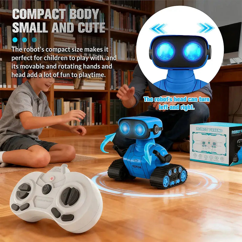 Kids Remote Control Robot Toy with LED eyes, Moves & Music Flexible Head & Arms