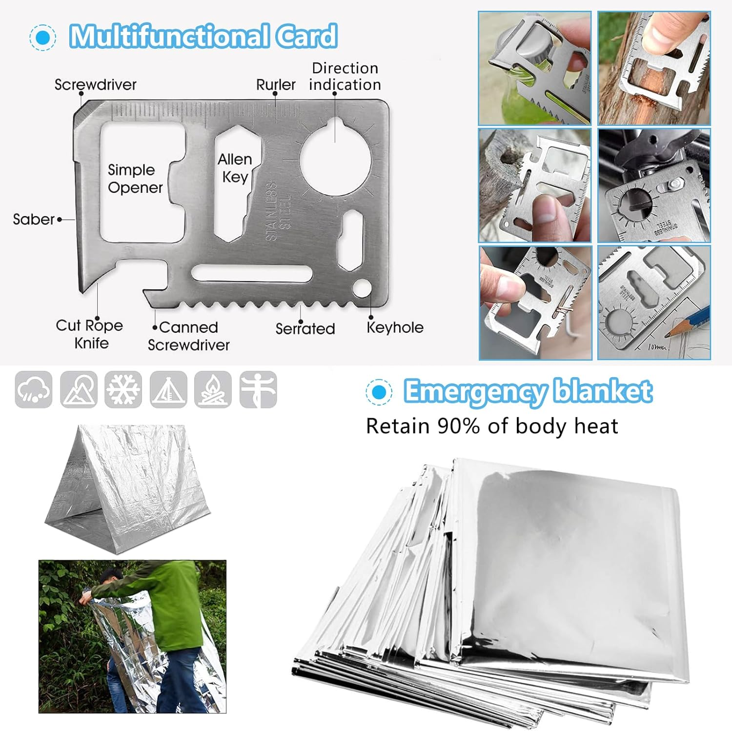 KEPEAK Gifts for Men Dad Husband Him, Survival Kits, Survival Gear and Equipment for Camping, Emergency, Hiking, Outdoor, Wilderness and Disaster Preparedness