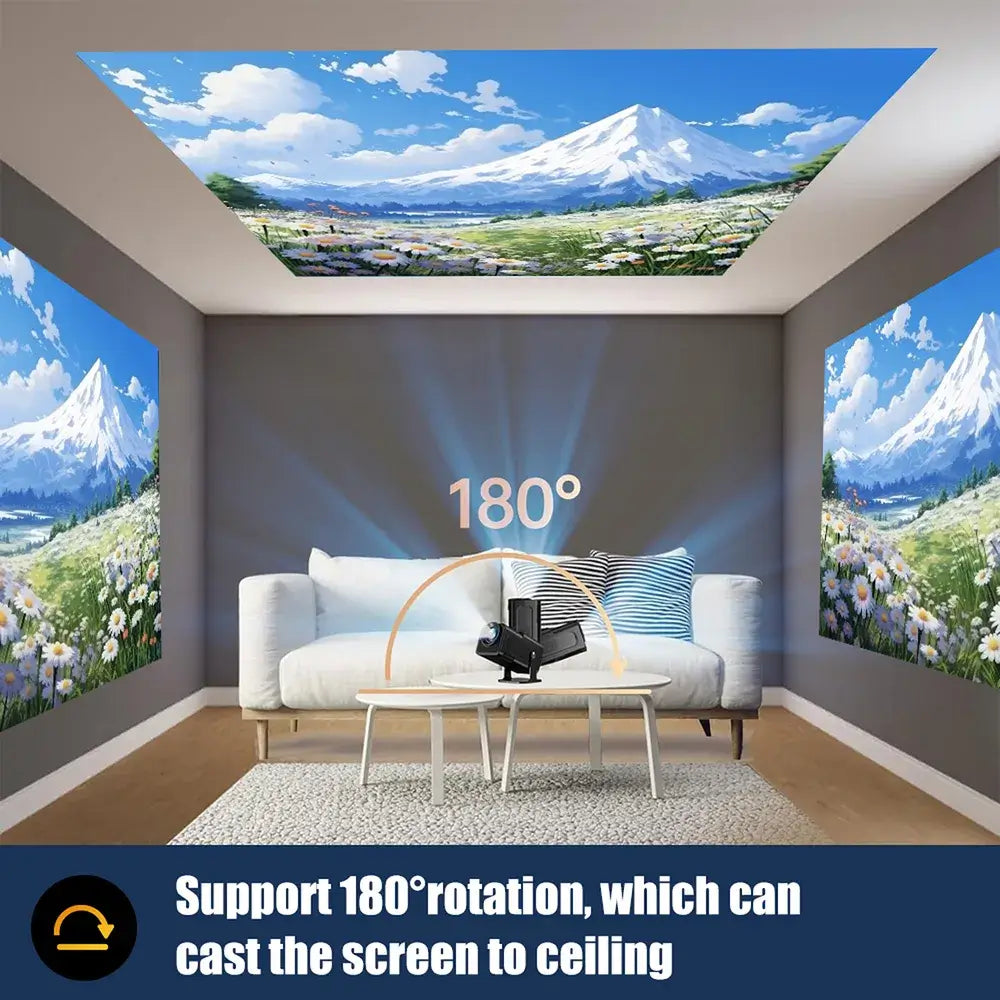 Projector with WiFi and Bluetooth, Mini Projector Portable 4K 1080P Full HD Support, Auto Keystone Correction Rotatable Wall Movie Projector for Bedroom Outdoor Phone HDMI USB Laptop